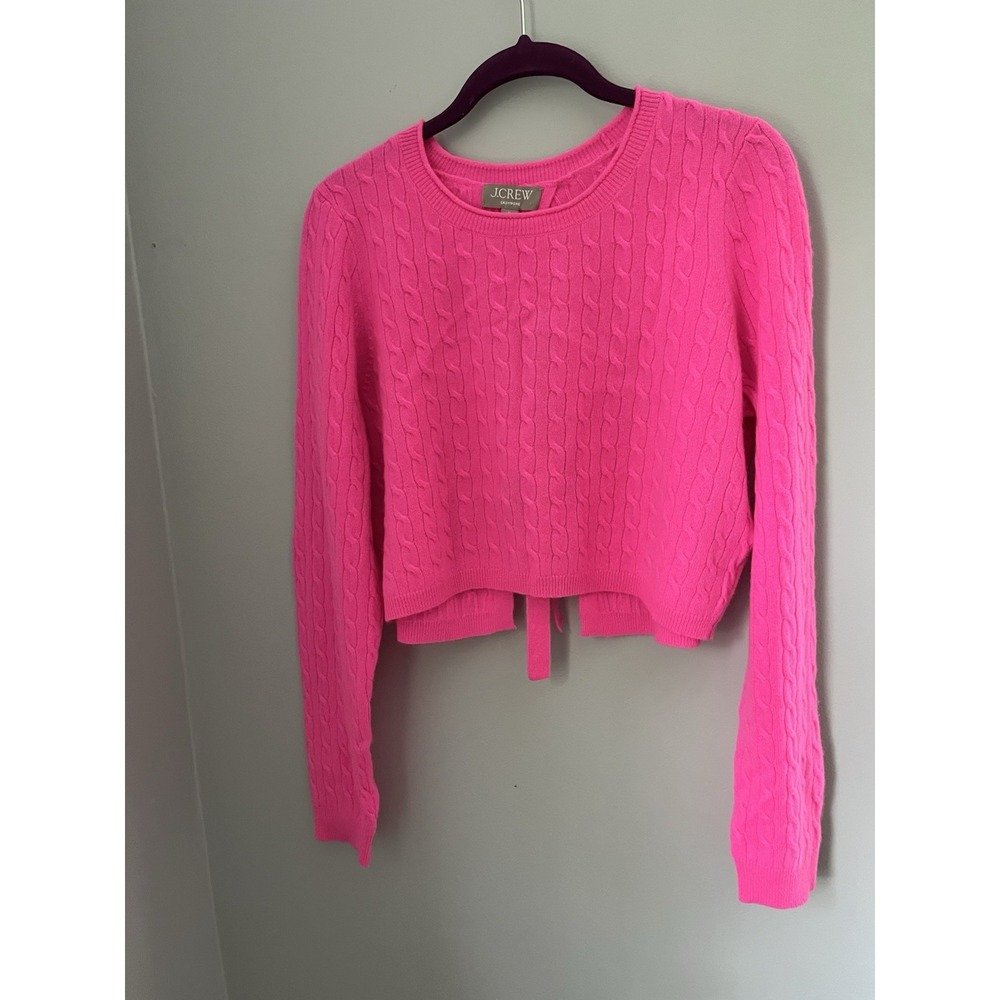 J.CREW Collection Women's Cable Knit Tie Back Cropper Sweater Pink Neón Size M